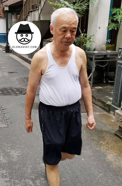 White hair old man wore white vest and black pants walked - OLDMANSKY