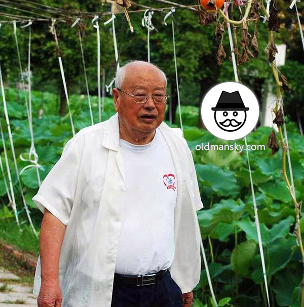 Glasses white hair old man wore white shirt walked by the lotus pond_03