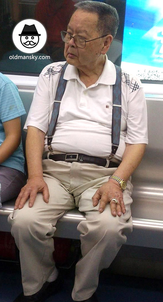 Glassed old daddy wore white polo shirt by metro