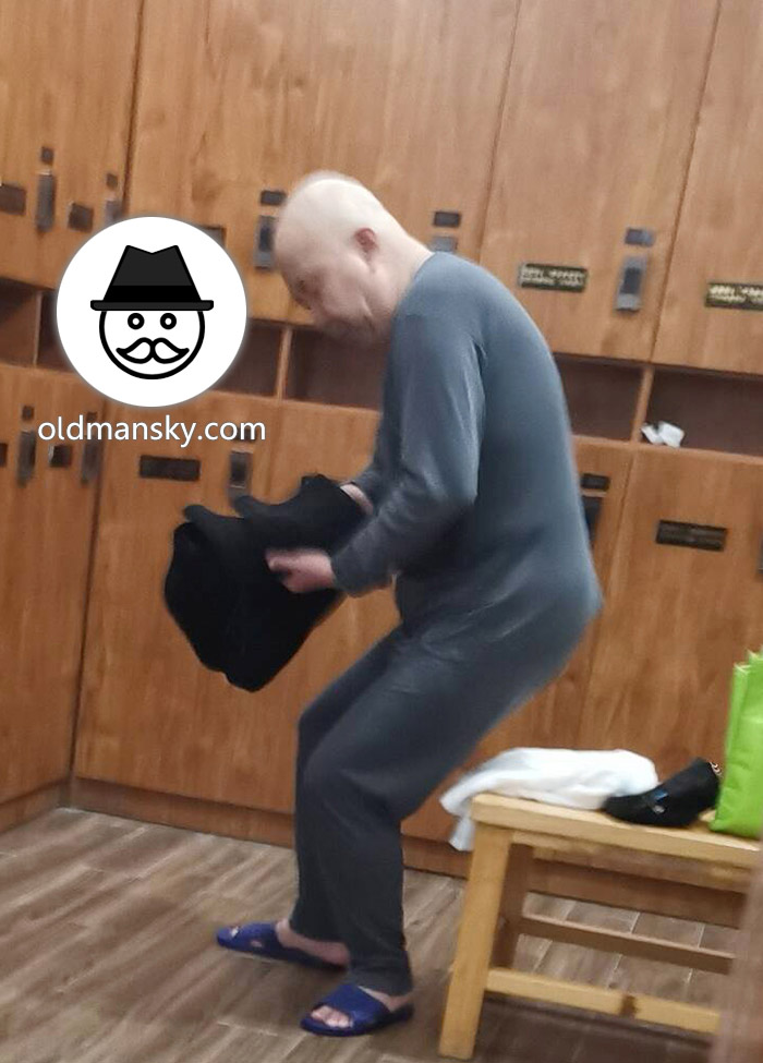 Old man was changing clothes in the public locker room